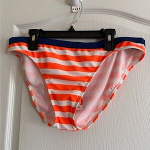 Old Navy Orange and White Striped Bikini Bottom with Navy Trim
